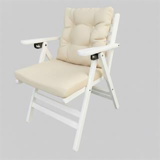 Antalya Kolçaklı Katlanır Sandalye Minderli Beyaz - Ahşap Bahçe Balkon Sandalyesi  (London Chair - White)