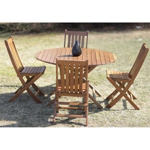 Avşa Ahşap Masa Sandalye Takımları - 4 Kişilik Katlanır Bahçe Balkon Yuvarlak Set