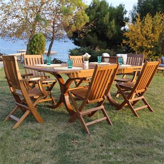 Avşa Side Ahşap Masa Sandalye Takımları -8 Kişilik Bahçe Balkon Set