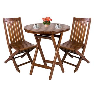 Avşa Ahşap Masa Sandalye Takımları -2 Kişilik Katlanır Bahçe Balkon Yuvarlak Set