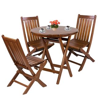 Avşa Ahşap Masa Sandalye Takımları - 3 Kişilik Katlanır Bahçe Balkon Yuvarlak Set