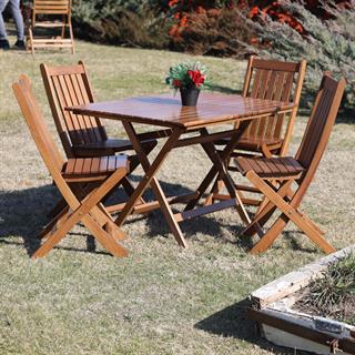 Avşa Ahşap Masa Sandalye Takımları - 4 Kişilik Katlanır Bahçe Balkon Set Kare