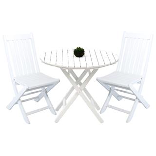 Avşa Ahşap Masa Sandalye Takımları Beyaz - 2 ve 3 Kişilik Katlanır Bahçe Balkon Yuvarlak Set