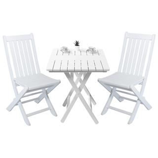 Avşa Ahşap Masa Sandalye Takımları Beyaz - 2 Kişilik Katlanır Bahçe Balkon Set