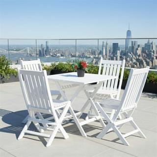 Avşa Ahşap Masa Sandalye Takımları Beyaz - 4 Kişilik Bahçe Balkon Set Kare