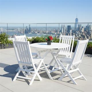 Avşa Ahşap Masa Sandalye Takımları Beyaz - 4 Kişilik Katlanır Bahçe Balkon Yuvarlak Set