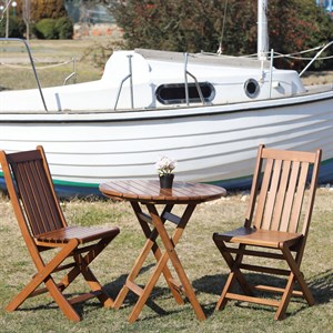 Avşa Ahşap Masa Sandalye Takımları -2 Kişilik Katlanır Bahçe Balkon Yuvarlak Set