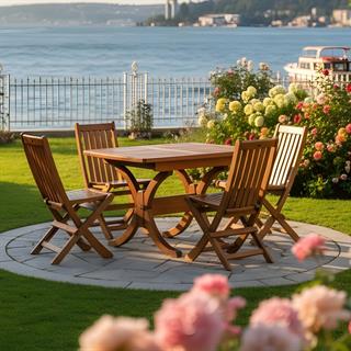 Avşa Side Ahşap Masa Sandalye Takımları - 4 Kişilik Bahçe Balkon Set