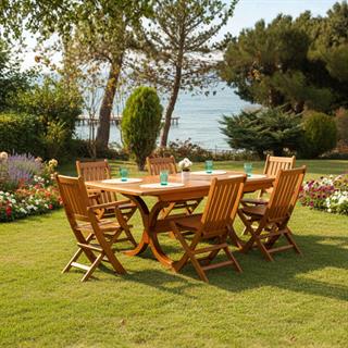 Avşa Side Ahşap Masa Sandalye Takımları -6 Kişilik Bahçe Balkon Set