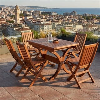 Avşa Side Ahşap Masa Sandalye Takımları - 4 Kişilik Bahçe Balkon Set