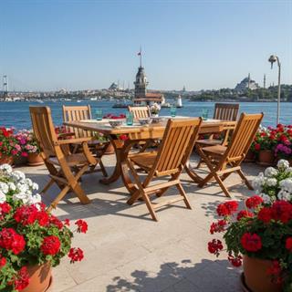 Avşa Side Ahşap Masa Sandalye Takımları -6 Kişilik Bahçe Balkon Set