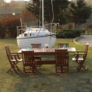 Avşa Side Ahşap Masa Sandalye Takımları -6 Kişilik Bahçe Balkon Set