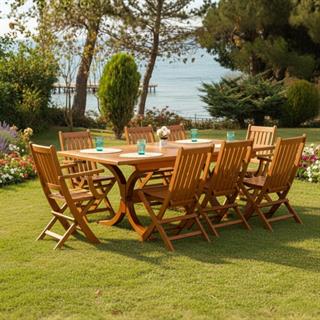 Avşa Side Ahşap Masa Sandalye Takımları -8 Kişilik Bahçe Balkon Set