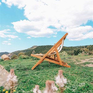 Belek  PVC Kumaşlı Ahşap Şezlong -3 Kademeli Sırt Dayama, Kolçaksız