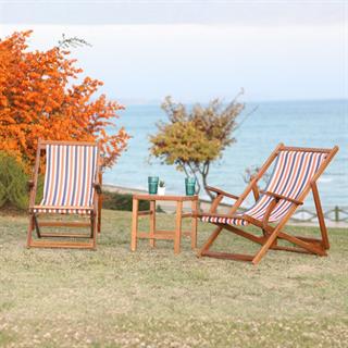Belek Ahşap Şezlong Set: 2 adet Kademeli Kolçaklı Şezlong + Sehpa