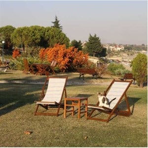 Belek Ahşap Şezlong Set: 2 adet Kademeli  Kolçaksız Şezlong + Sehpa