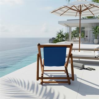 Tibet Deckchair Ahşap Şezlong - 3 Kademeli Sırt Dayama, Terletmez Kumaş