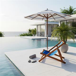 Tibet Deckchair Ahşap Şezlong - 3 Kademeli Sırt Dayama, Terletmez Kumaş