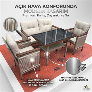 Beyoğlu 4 Kişilik Örgülü Alüminyum Oturma Grubu | Bahçe, Teras Koltuk Takımı