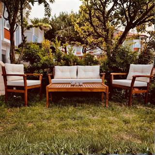 Bodrum Ahşap Bahçe Balkon Oturma Grubu - 4 Kişilik Koltuk Takımı