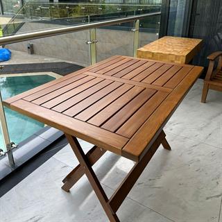 Bodrum Ahşap Masa - Dikdörtgen Ebatlar, Beyaz Renk, Katlanır Model Bahçe Balkon Masası