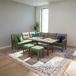 Çamlıca Alüminyum Köşe Koltuk Takımı : 205 +260 cm Koltuk + 75x130 cm Masa + 2 Puf