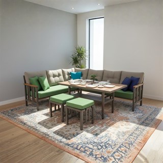 Çamlıca Alüminyum Köşe Kanepe Takımı : 200 +200 cm L Koltuk + 65 x107 cm Masa + 2 Puf