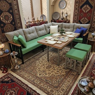 Çamlıca Alüminyum Köşe Koltuk Takımı : 205 +260 cm Koltuk + 75x130 cm Masa + 2 Puf