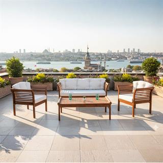 Çeşme Ahşap Bahçe Oturma Grubu - 4 Kişilik Koltuk Takımı