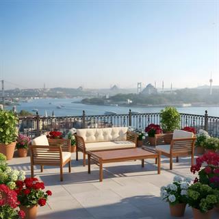 Çeşme Ahşap Bahçe Oturma Grubu - 4 Kişilik Koltuk Takımı