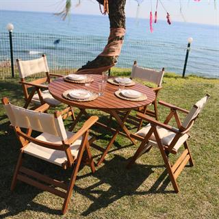 Datça Katlanır Ahşap Bahçe Balkon Masaları -Yuvarlak Ebatlar