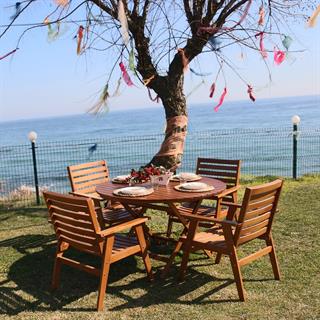 Datça Katlanır Ahşap Bahçe Balkon Masaları -Yuvarlak Ebatlar