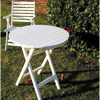 Datça Yuvarlak Ahşap Masa - Beyaz Renk, Katlanır Yapı - Balkon & Bahçe Masası
