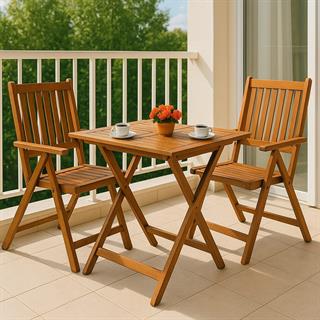 Didim Ahşap Masa Sandalye Takımları -2 Kişilik Katlanır Bahçe Balkon Set