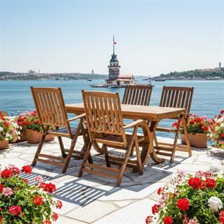Didim Side Ahşap Masa Sandalye Takımları - 4 Kişilik Bahçe Balkon Seti