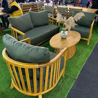 Emirgan Ahşap Oturma Grubu Minderli - 4 Kişilik Koltuk Takımı, Masif Kestane