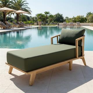 Emirgan Ahşap Şezlong - Lounger -Minderli, Masif Kestane