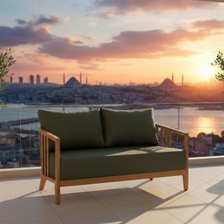 Emirgan Minderli İkili Ahşap Bahçe Balkon Koltuk -Masif Kestane