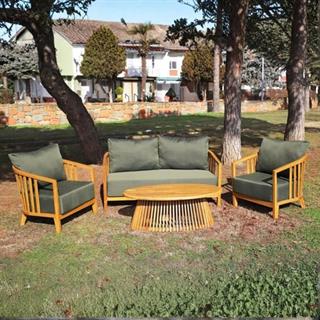 Emirgan Minderli İkili Ahşap Bahçe Balkon Koltuk -Masif Kestane