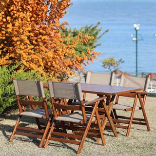 Fethiye Ahşap Masa Sandalye Takımları -4 Kişilik Katlanır Bahçe Balkon Set, PVCli
