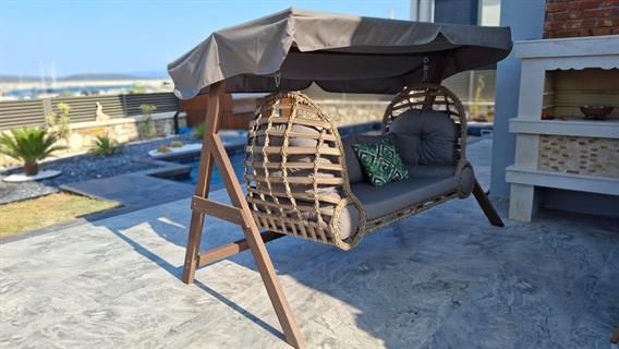 Gito Üç Kişilik Ahşap Salıncak Dış Mekan Bahçe Balkon Ve Teras Salıncağı