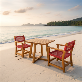 Gökçeada Ahşap Bahçe Takımı: Kare Masa + 2 Sandalye Set, Masif Kestane