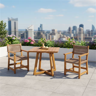 Gökçeada Ahşap Bahçe Takımı: Kare Masa + 2 Sandalye Set, Masif Kestane