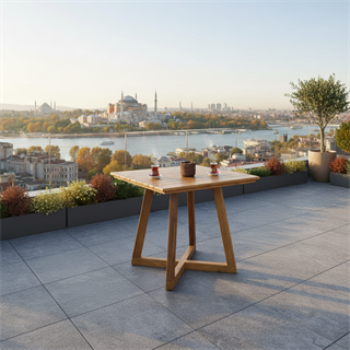 Gökçeada Ahşap Bahçe Takımı: Kare Masa + 2 Sandalye Set, Masif Kestane