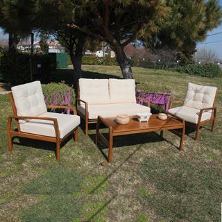 Gümbet Ahşap Bahçe Balkon Oturma Grubu - 4 Kişilik Koltuk Takımı, Minderli