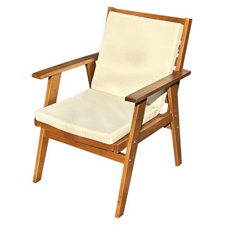 Heybeli Ahşap Bahçe Balkon Sandalyesi - Düz Minderli, Kolçaklı Sandalye -Boss Chair