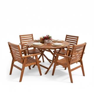 Heybeli Ahşap Masa Sandalye Takımları -4 Kişilik Bahçe Balkon Yuvarlak Set