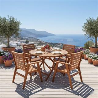 Heybeli Ahşap Masa Sandalye Takımları -4 Kişilik Bahçe Balkon Yuvarlak Set