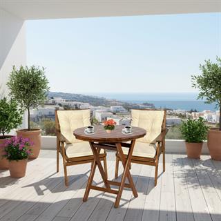 Heybeli Ahşap Masa Sandalye Takımları -2 Kişilik Bahçe Balkon Yuvarlak Set, Minderli