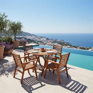 Heybeli Ahşap Masa Sandalye Takımları -4 Kişilik Bahçe Balkon Yuvarlak Set